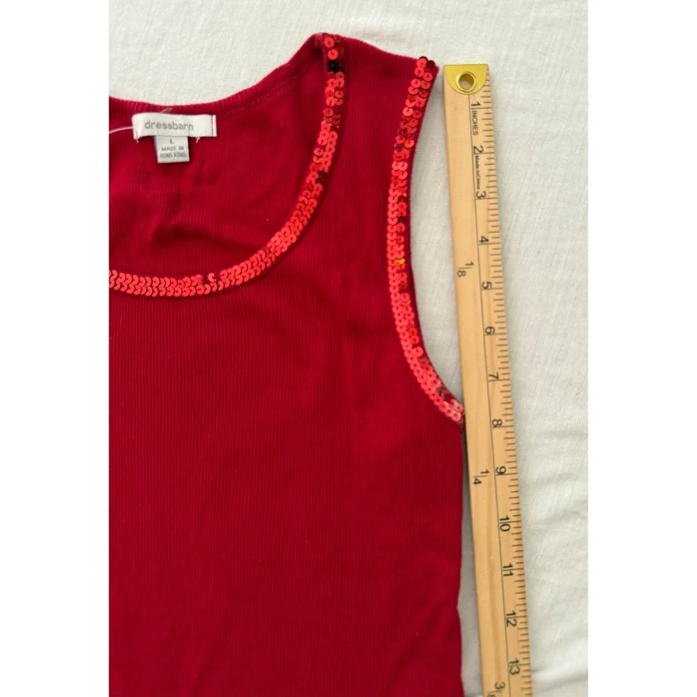 Dressbarn Girls Red Ribbed Sequin Trim Tank Top Size L Holiday Sleeveless Shirt